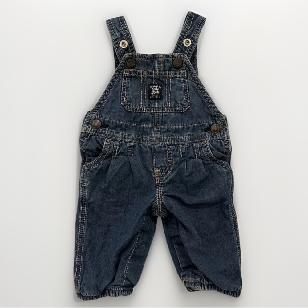 Oshkosh‎ Denim Overalls Lined Adjustable Snap Straps Medium Wash Baby Size 3M